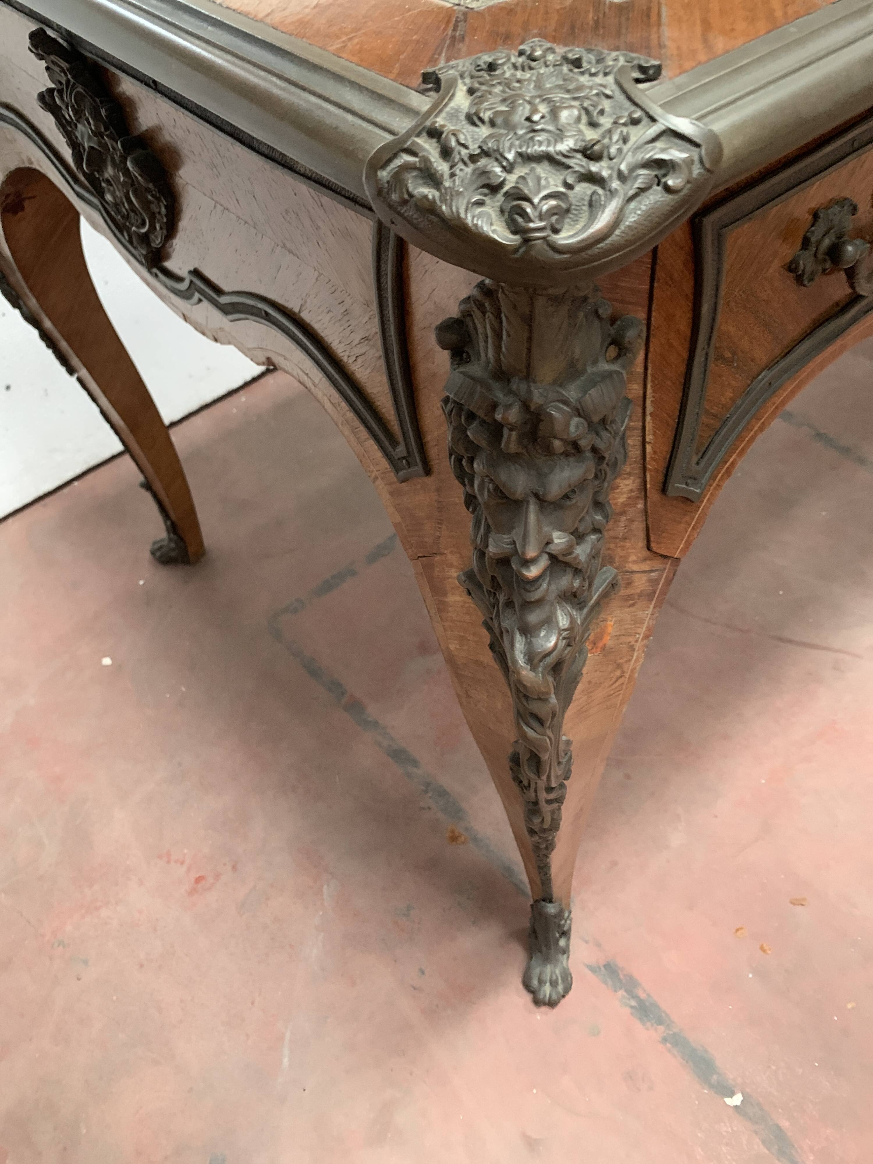 Louis XV style desk set in mahogany and burr walnut