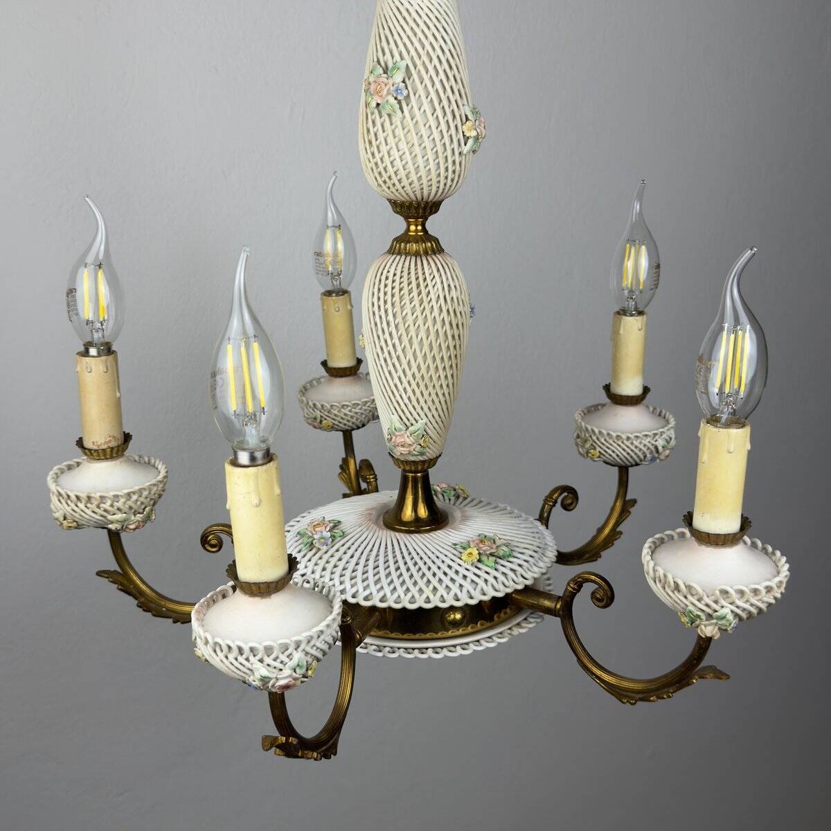 Capodimonte Art Nouveau Vintage Chandelier, 1930s
