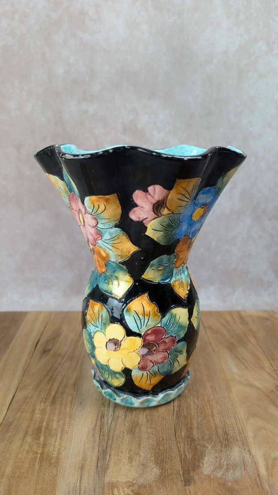 Vase Vallauris signed Gj – floral decoration