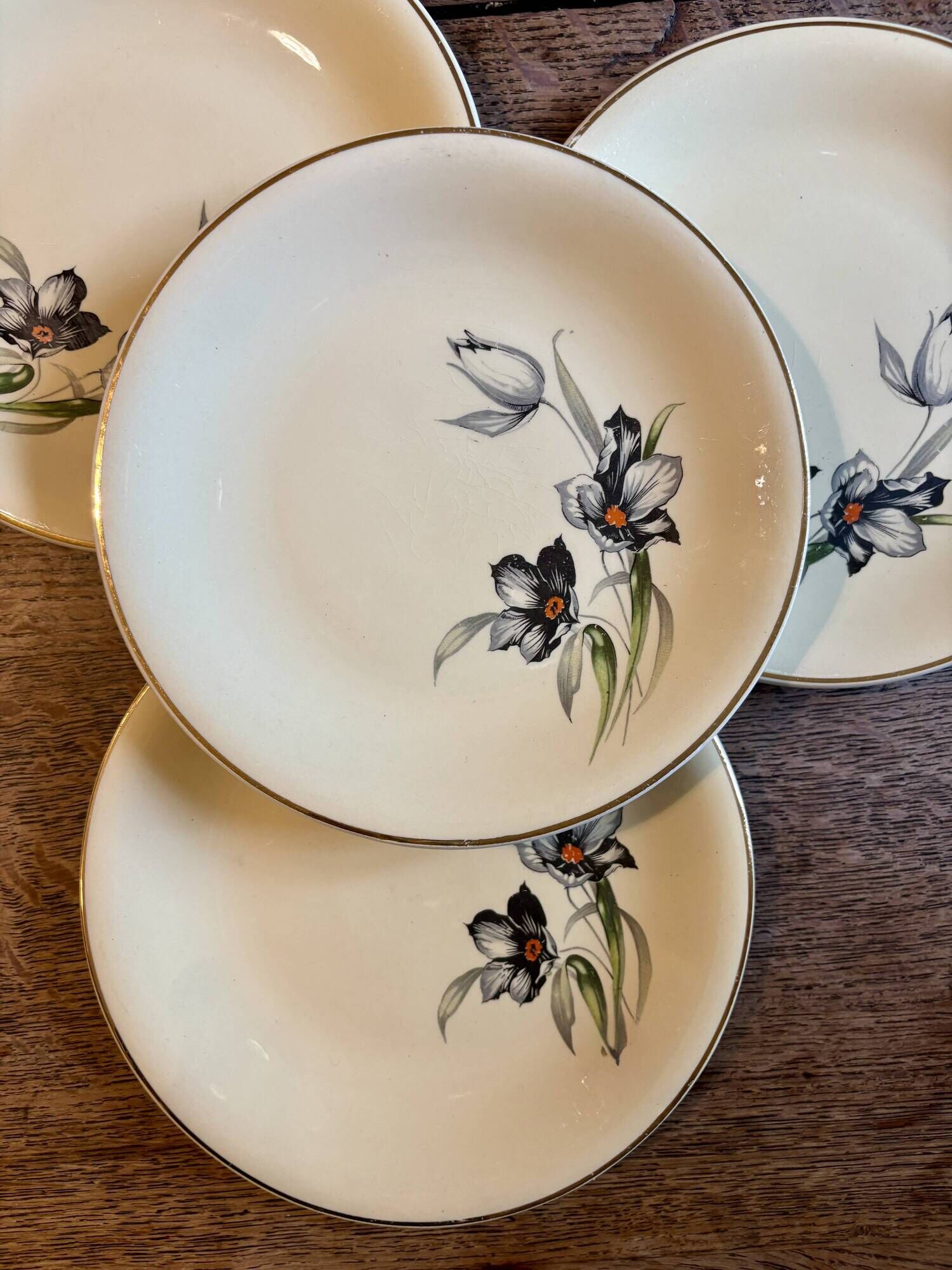 Set of 8 vintage dessert plates, Tulipe by Céranord