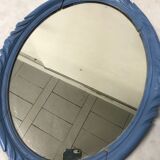 Blue wood oval mirror 30x45cm
