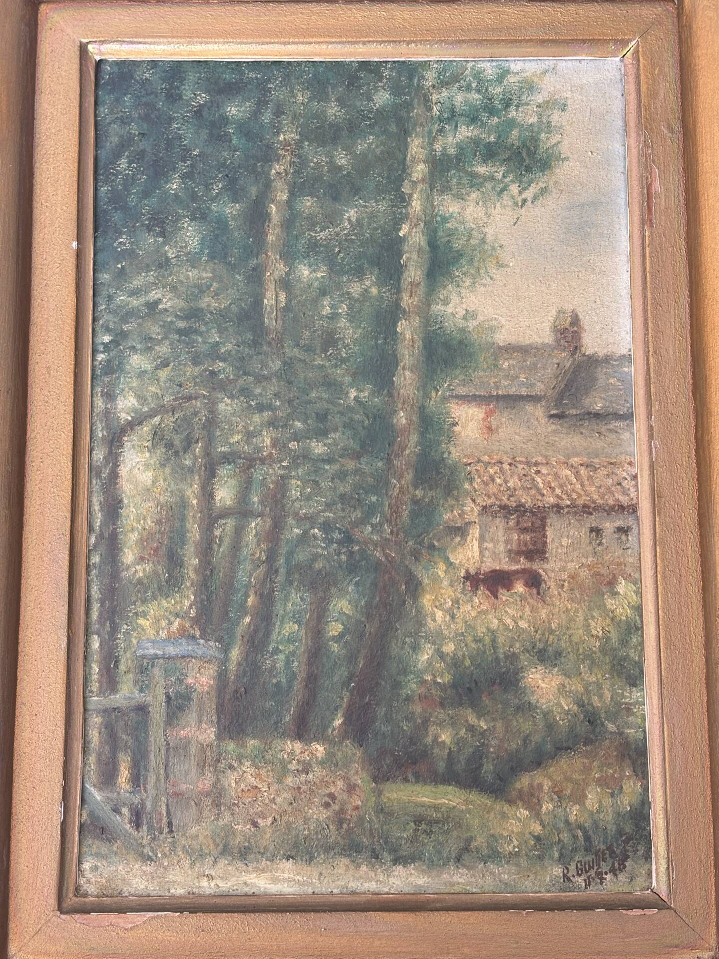 Peinture ancienne encadrée - signée R Guillet - 1948