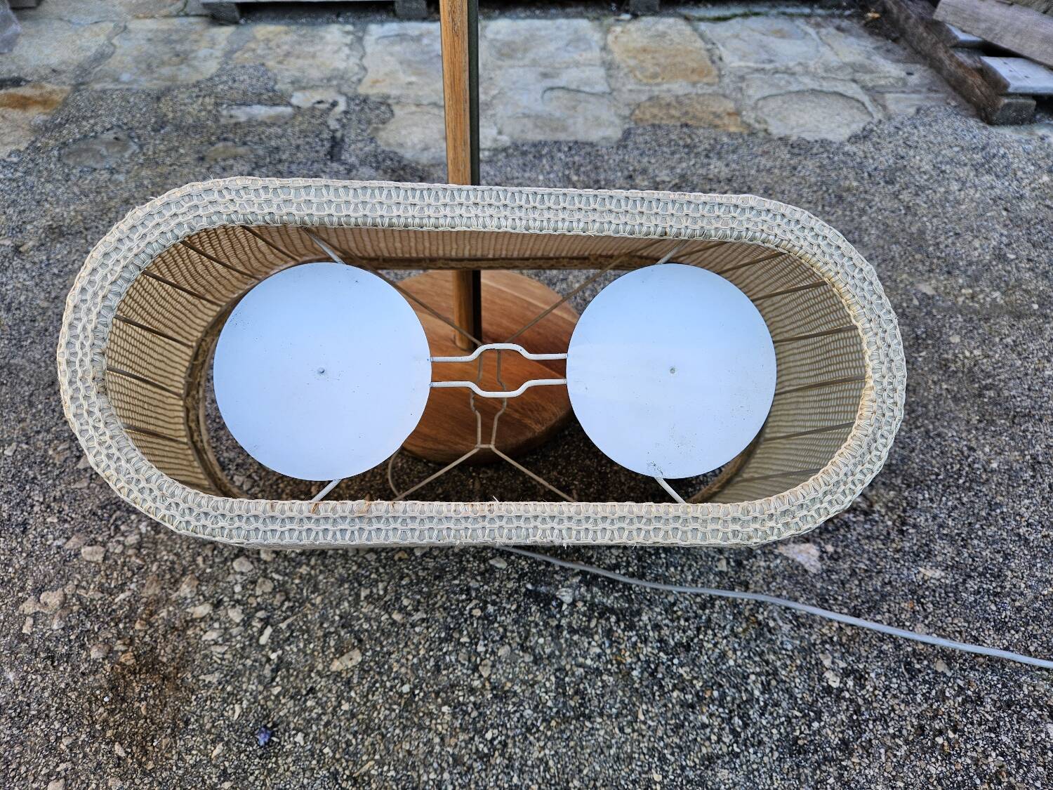 Scandinavian floor lamp in oak metal and fabrics from the 60s