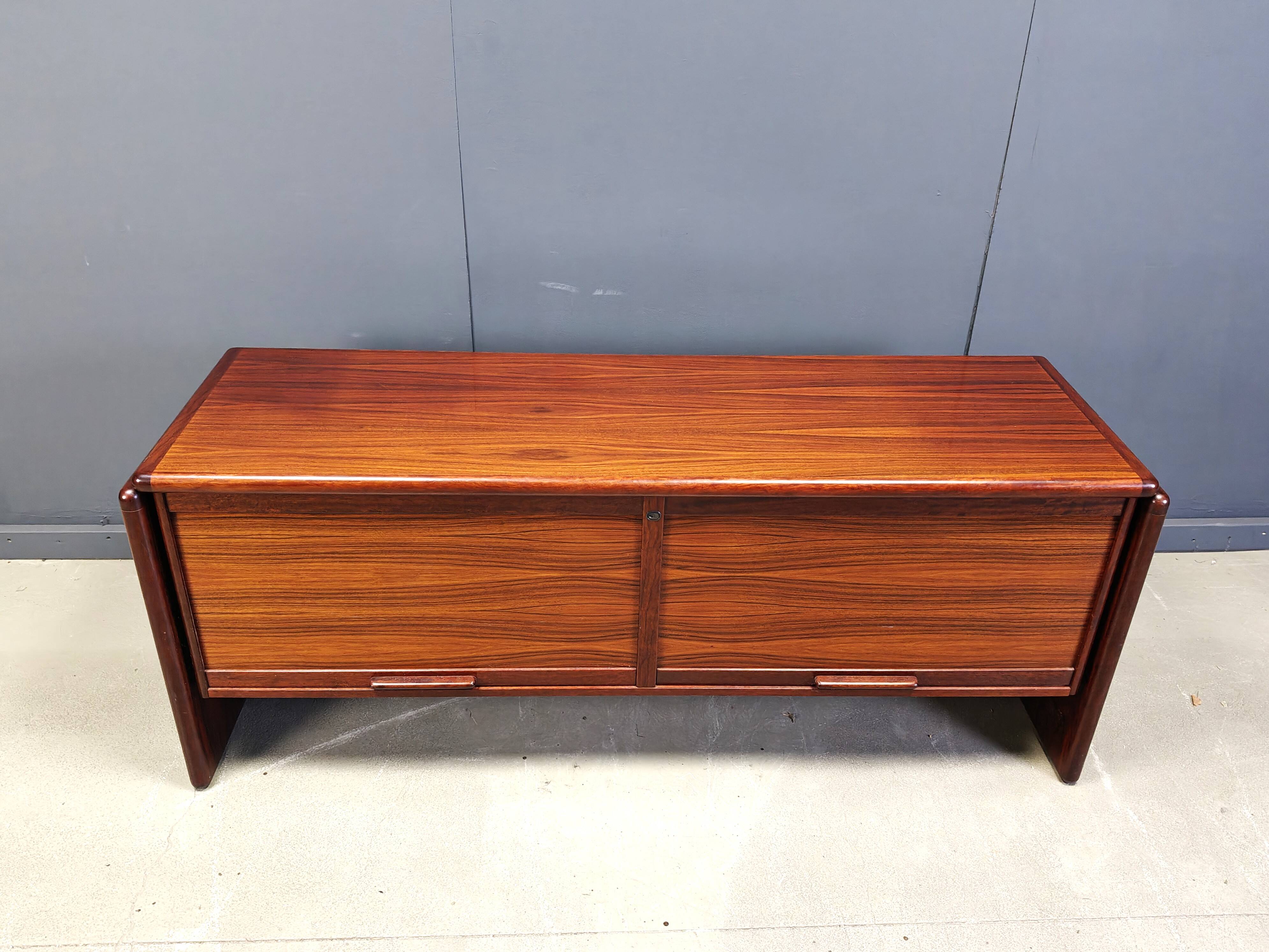 Rosewood Credenza With Vertical Tambour Doors by Dyrlund, 1960s
