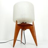 Vintage tripod table lamp wood and glass 1950 France