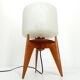 Lampe de table vintage tripode bois et verre 1950 France