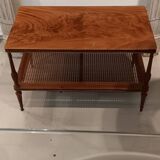 Mahogany coffee table / end table with rattan spacer shelf