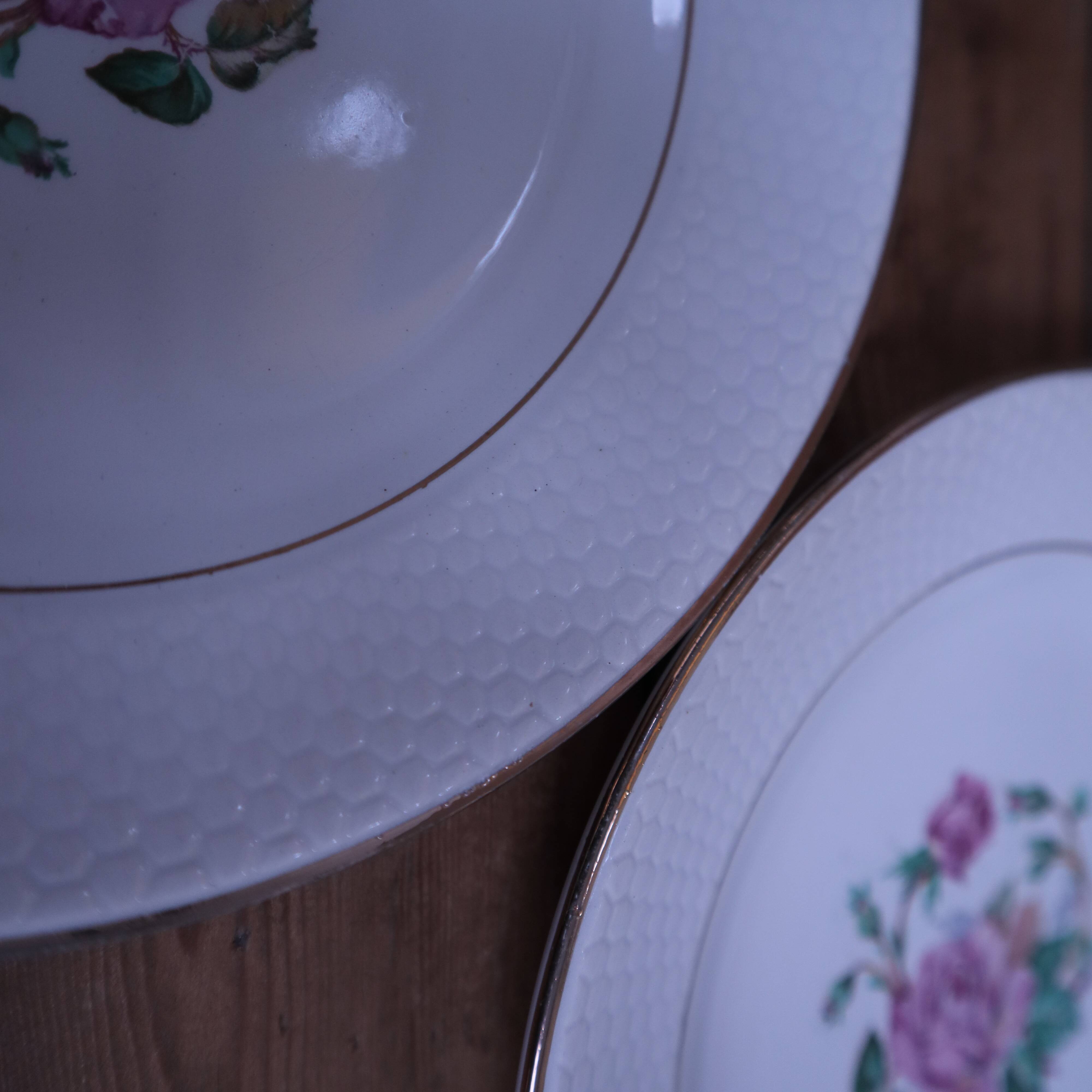 6 dessert plates in half porcelain with floral design KIFO Amandinoise