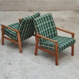 Pair of green patterned armchairs by Ton Bystrice (Thonet) 1960