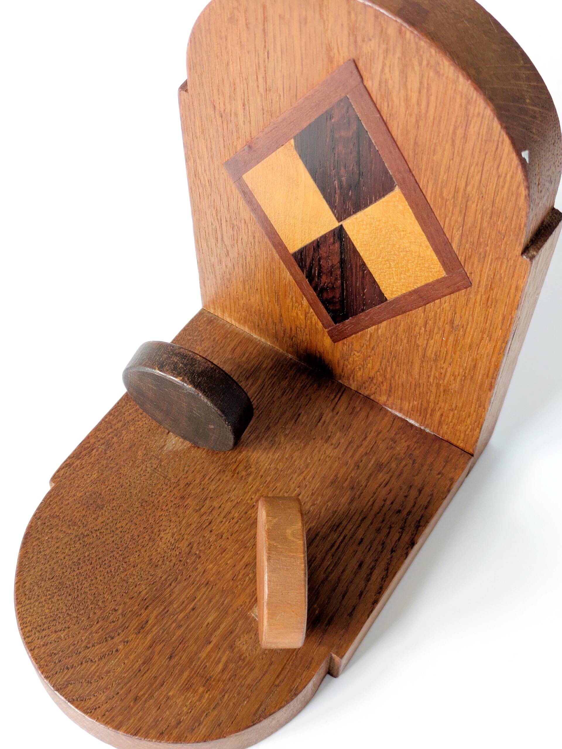 Pair of vintage wooden bookends, checkerboard pattern, 1950s