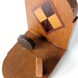 Paire de serre-livres vintage en bois, motif damier, années 50