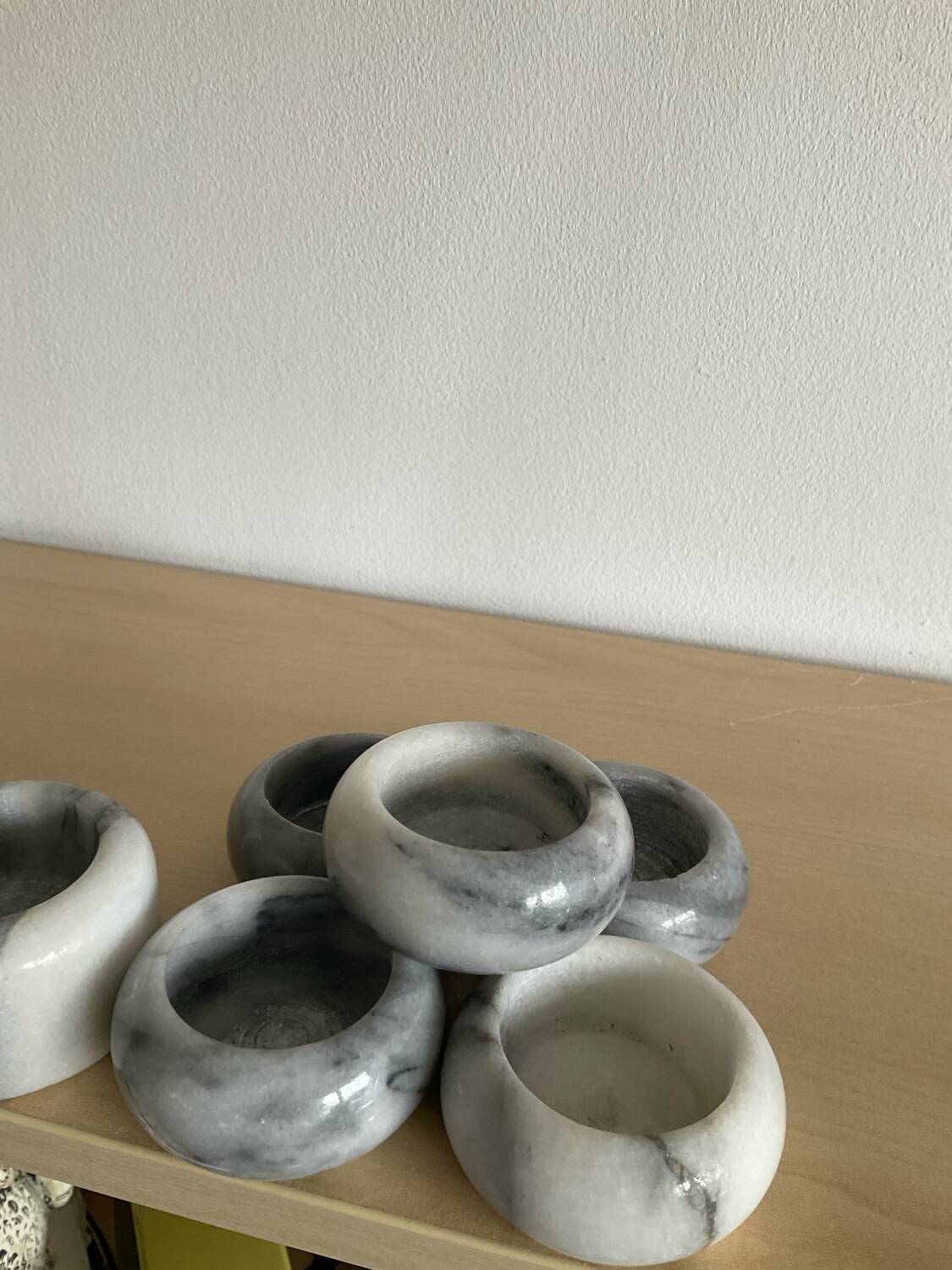 Set of 11 Carrara marble candlesticks from the 70s