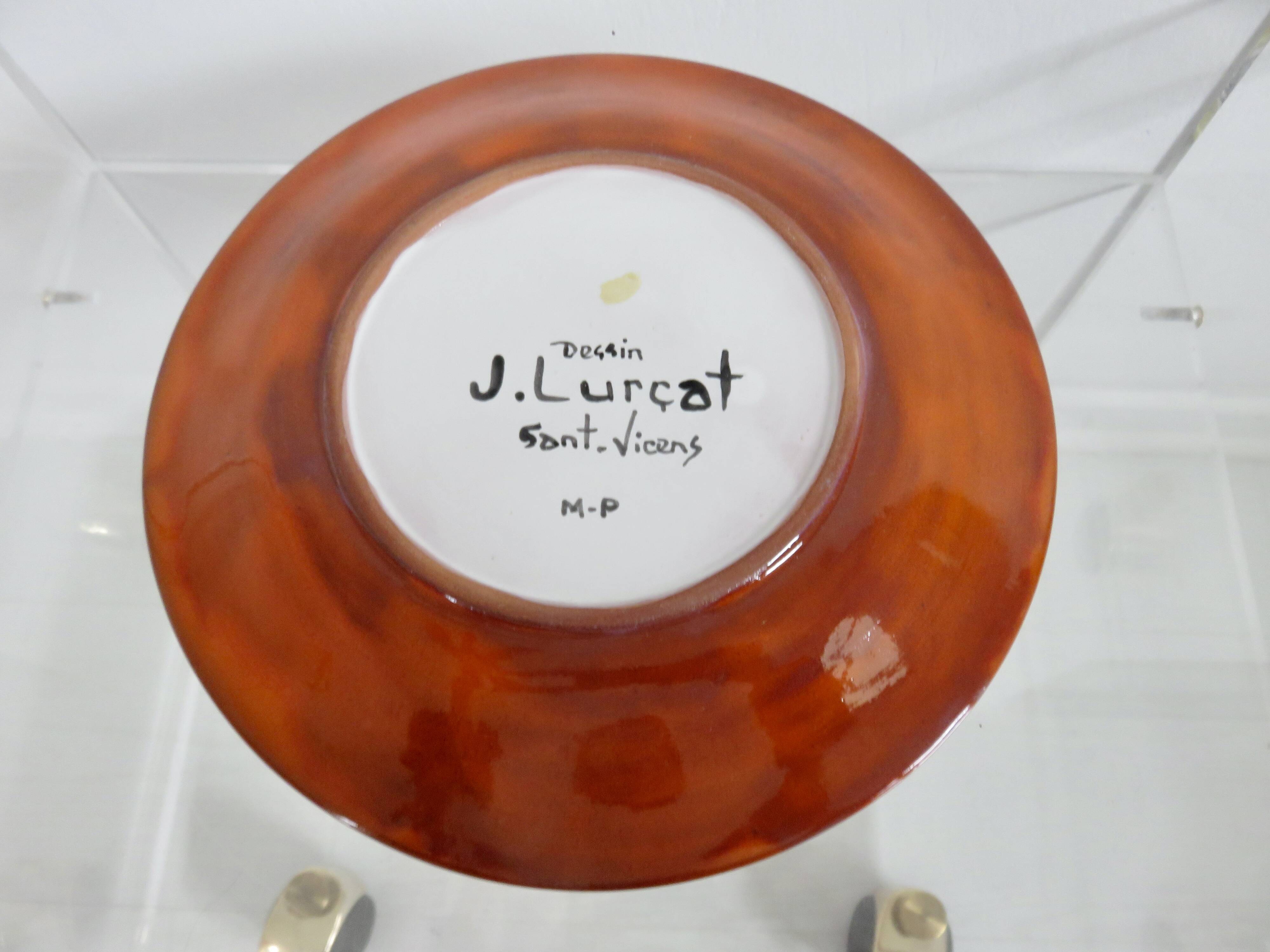 Jean Lurçat 2 enamelled ceramic plates, signed, Sant Vicens edition