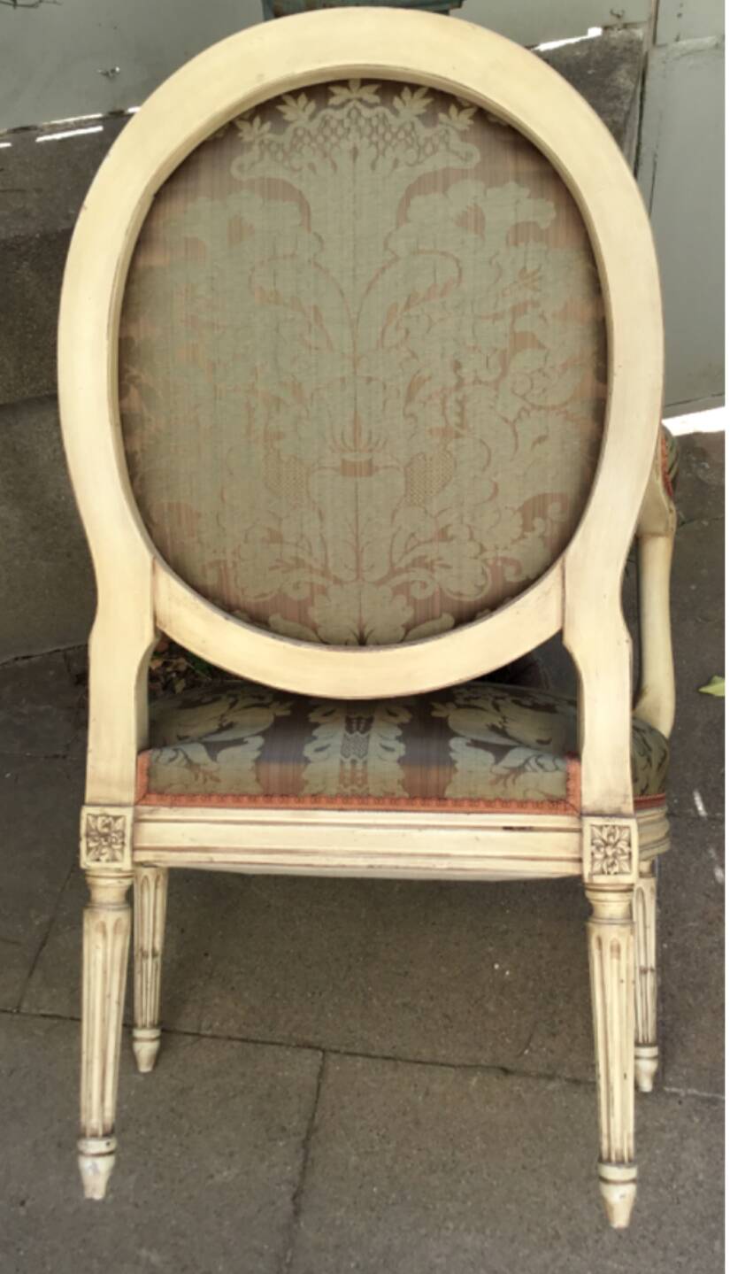 Louis XVI style armchair in cream lacquered wood
