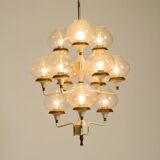 Large 1960s brass and glass tulip ceiling lamp by Hans Agne Jakobsson