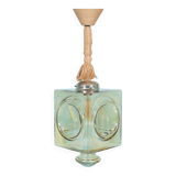Japandi suspended glass lamp, vintage cubic bohemian glass lamp.