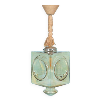 Japandi suspended glass lamp, vintage cubic bohemian glass lamp.
