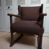 Mid-Century Brutalist Wing Armchair in the manner of Charles Dudouyt, 1950s