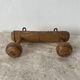 Antique turned wood wall coat rack with 2 hooks
