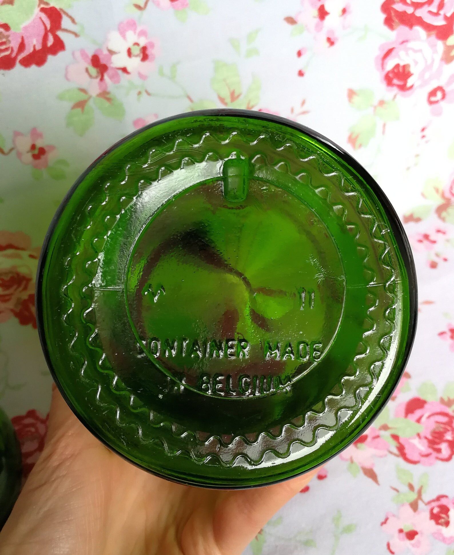 Green glass apothecary flask and golden edars old pot