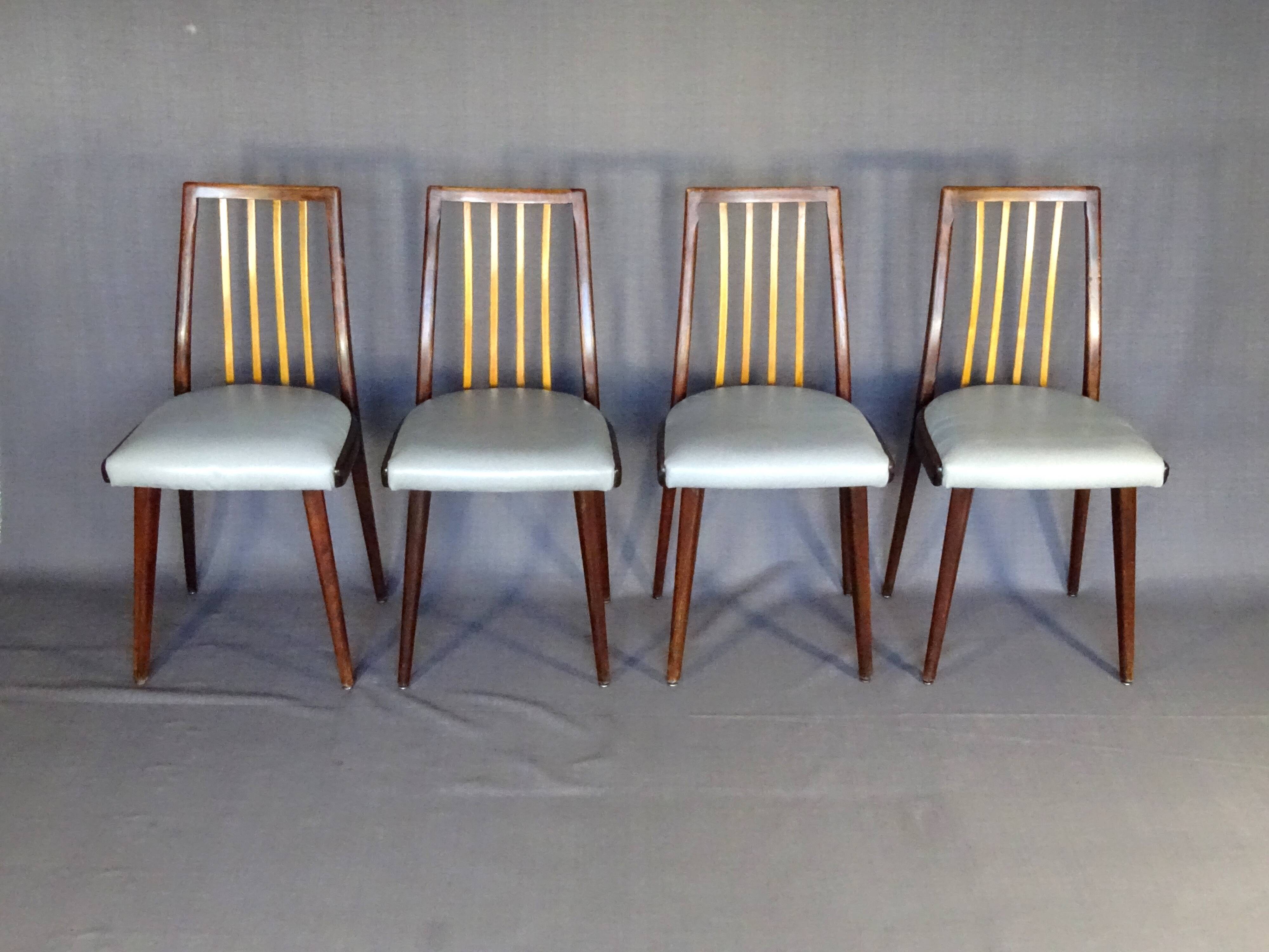 Set of 4 two-tone Thonet chairs from 1960, with grey leather seats.