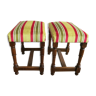 Duo of wooden and velvet footrests with stripes