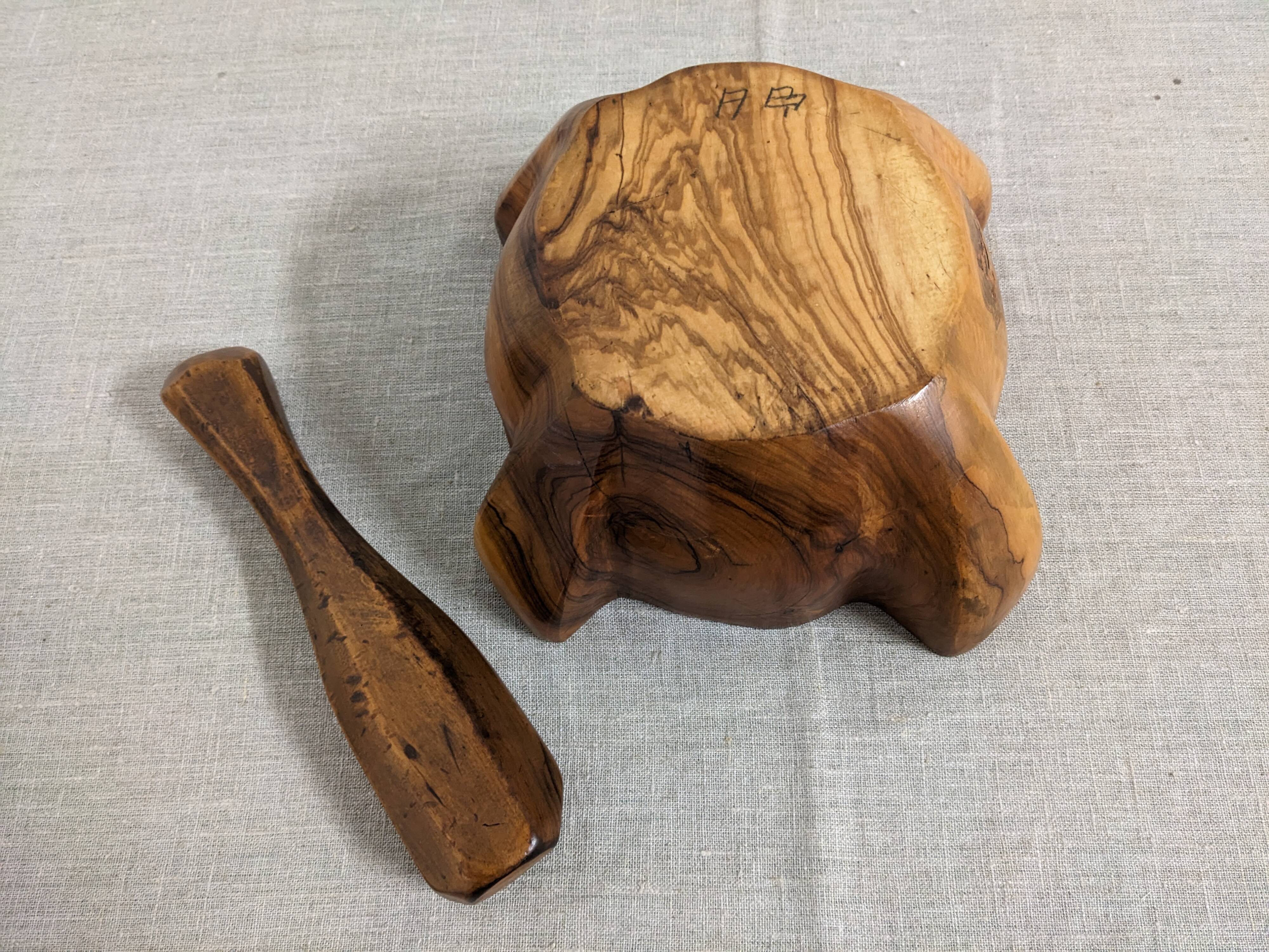 Mortar and its vintage olive wood pestle