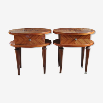 Pair of bedside tables in marquetry 60s