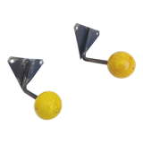 Two coat racks hooks balls yellow wood