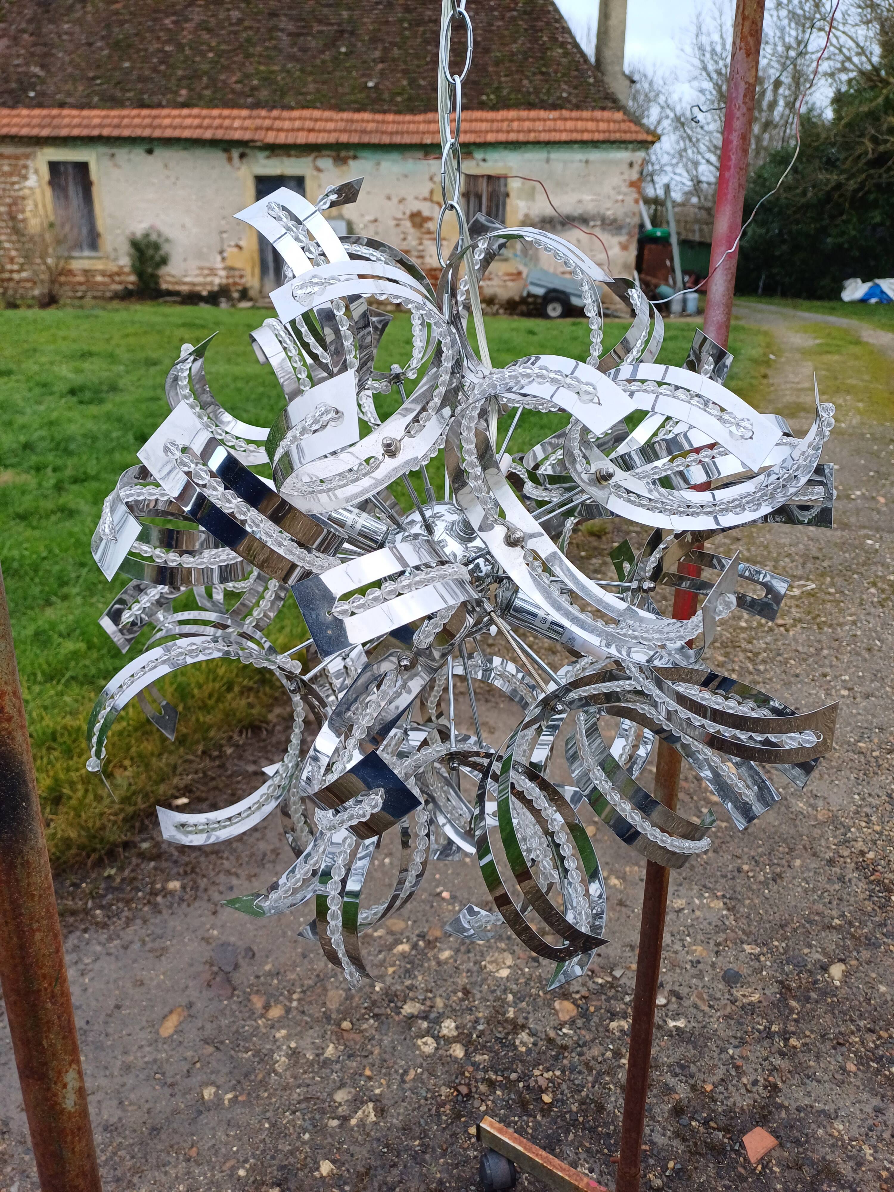 Vintage Chrome Metal Chandelier