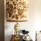 Antique table lamp in marble and tapestry