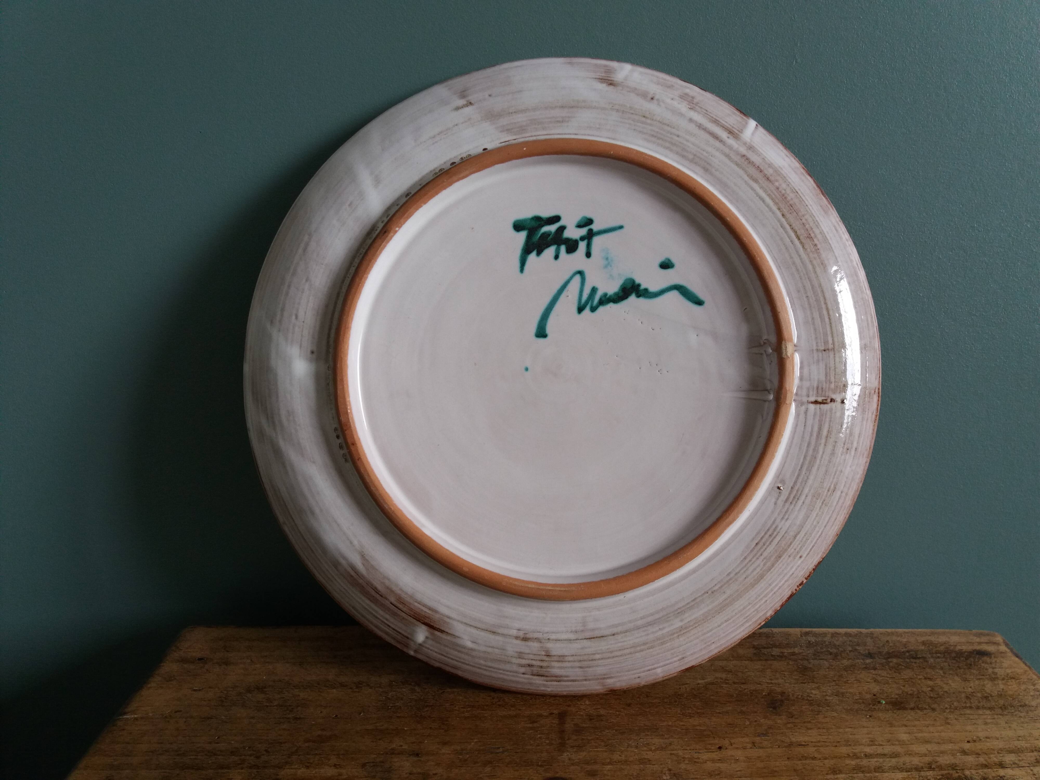 Vallauris handcrafted decorative wall plate with flower motif