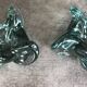 Pair of vintage blue/green tinted glass candlesticks from the 70s