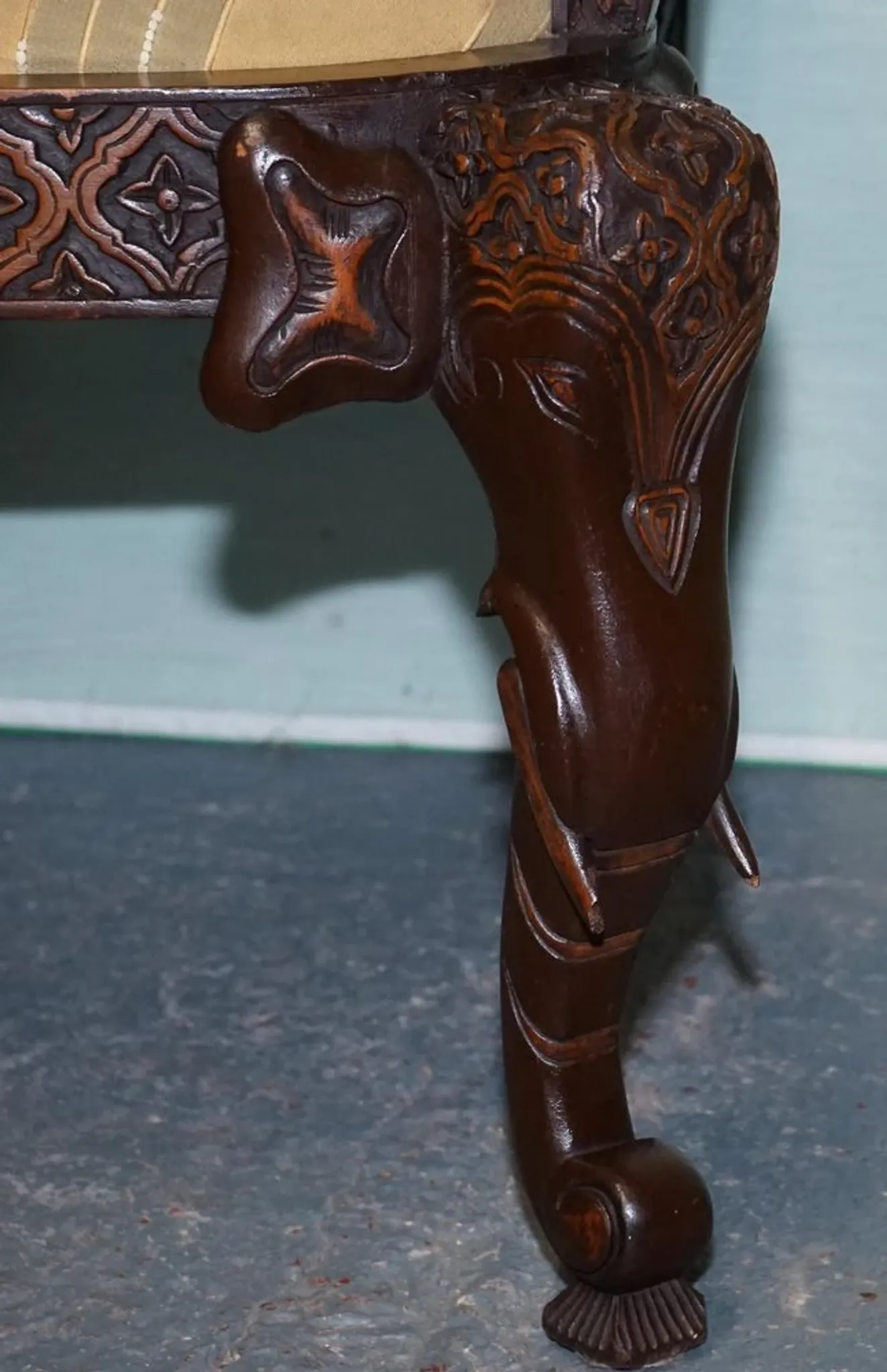 Heavily Carved Anglo-Indian Wooden Armchair