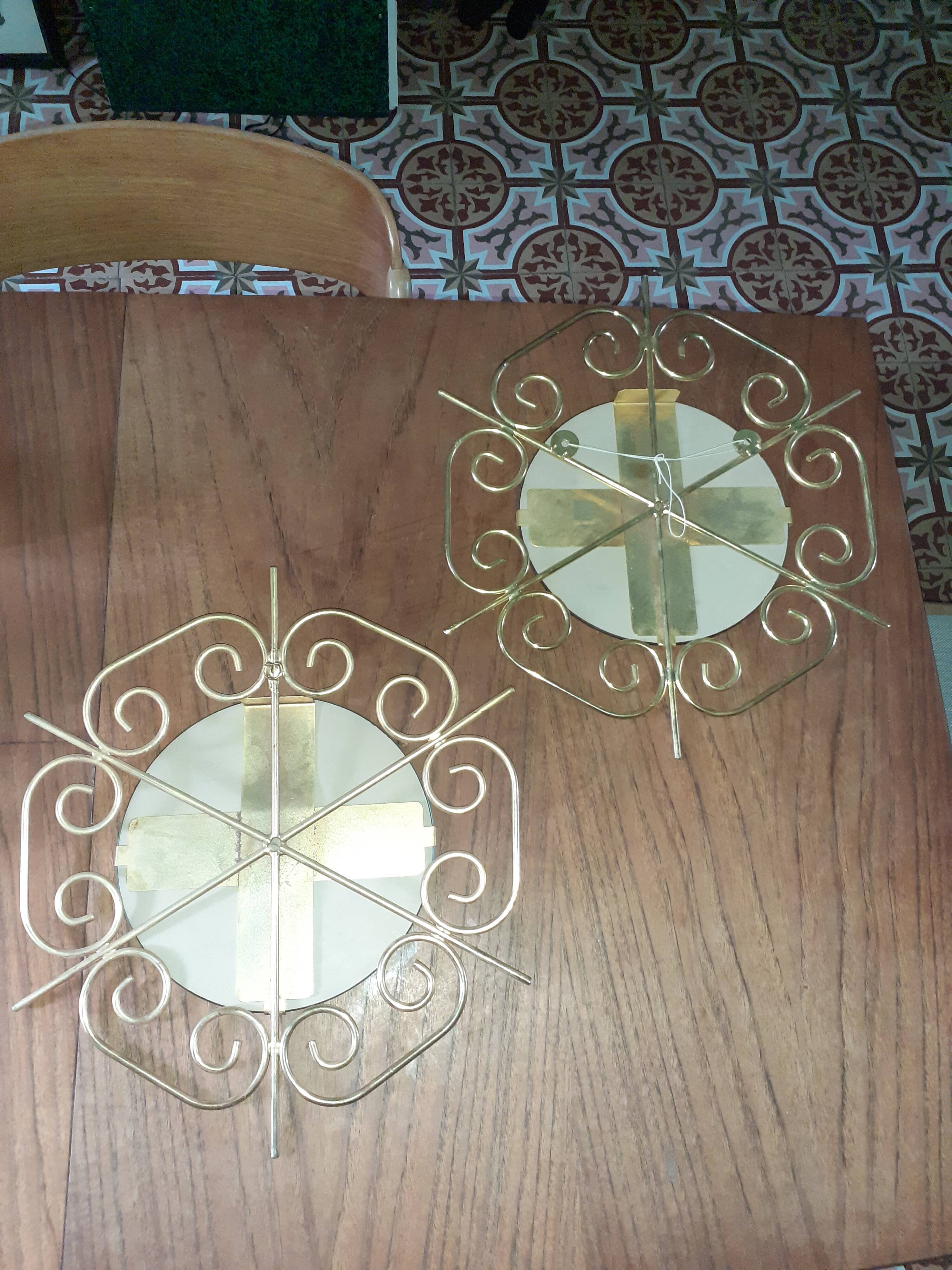 Pair of 60s golden metal mirrors
