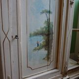 Italian hand-painted Console Table with Mirror and floral painting