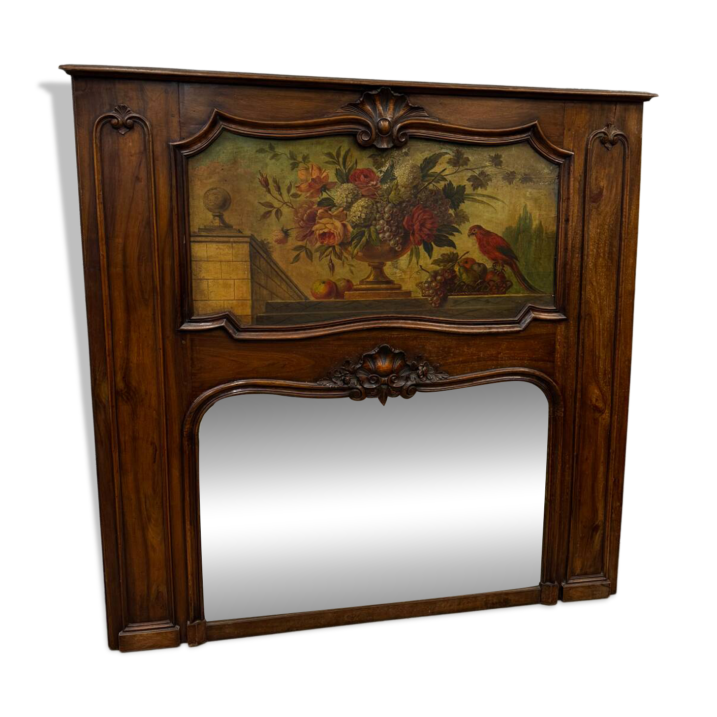 Antique grand trumeau fireplace mirror