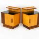 Restored Art Deco Nightstands with Black Glass Tops, 1950s, Set of 2