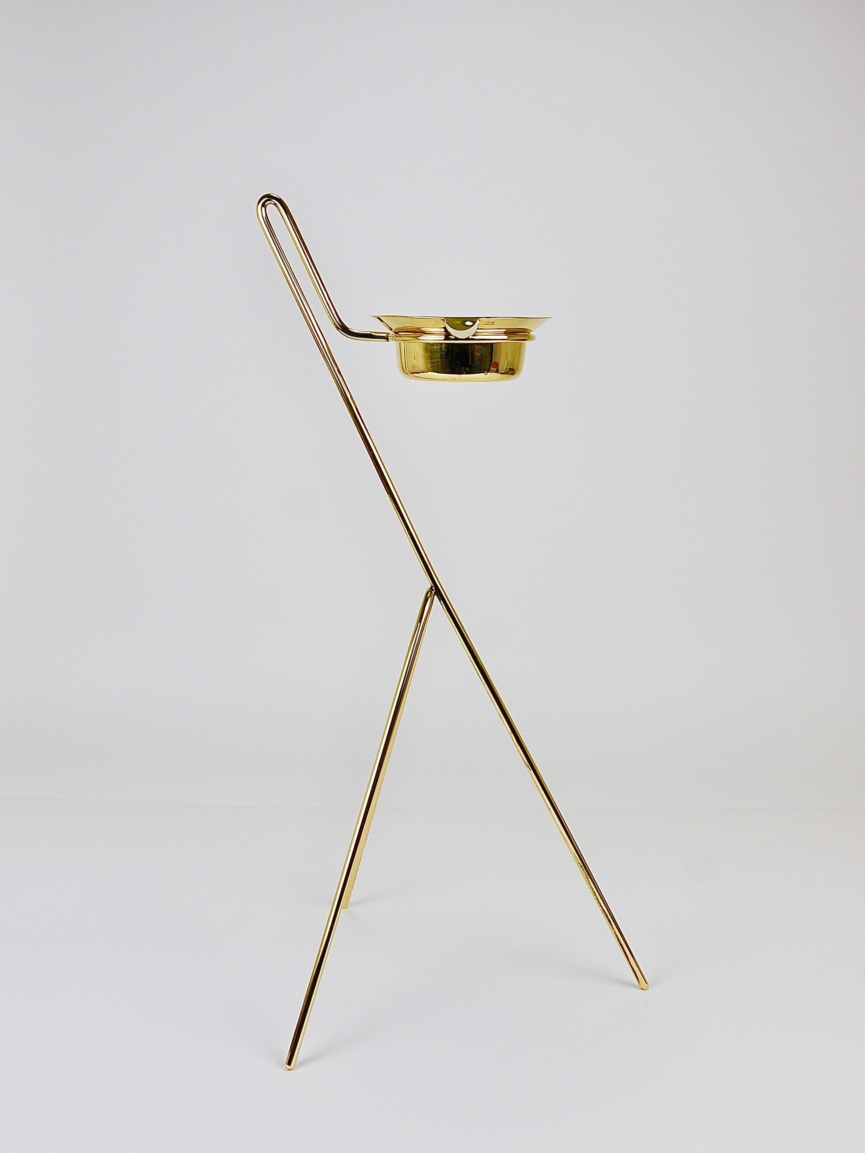 Rare Carl Auböck Brass Standing Floor Ashtray, Smoking Stand, Austria, 1950