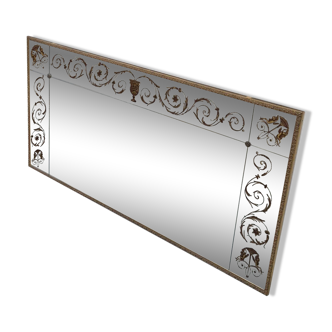 Miroir vénitien de brasserie en verre églomisé ancien doré