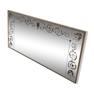 Antique gilded Venetian brasserie mirror in eglomised glass