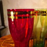 lot of 7 large tinted glasses for lemonade with double gold rim, 1950, 16x8 in good condition