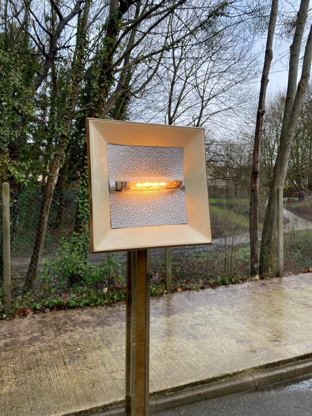 Square Art Deco vintage halogen floor lamp in gilded brass