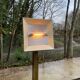 Square Art Deco vintage halogen floor lamp in gilded brass