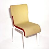 Contemporary design chair in white lacquered fabric and metal