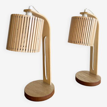Pair of large Scandinavian lamps in natural wood.