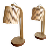 Pair of large Scandinavian lamps in natural wood.
