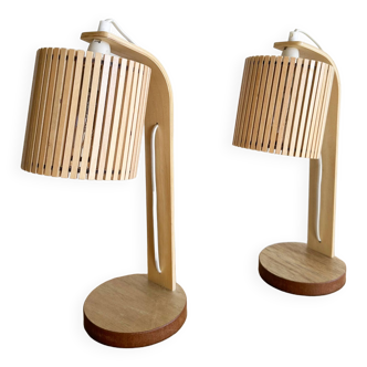 Pair of large Scandinavian lamps in natural wood.