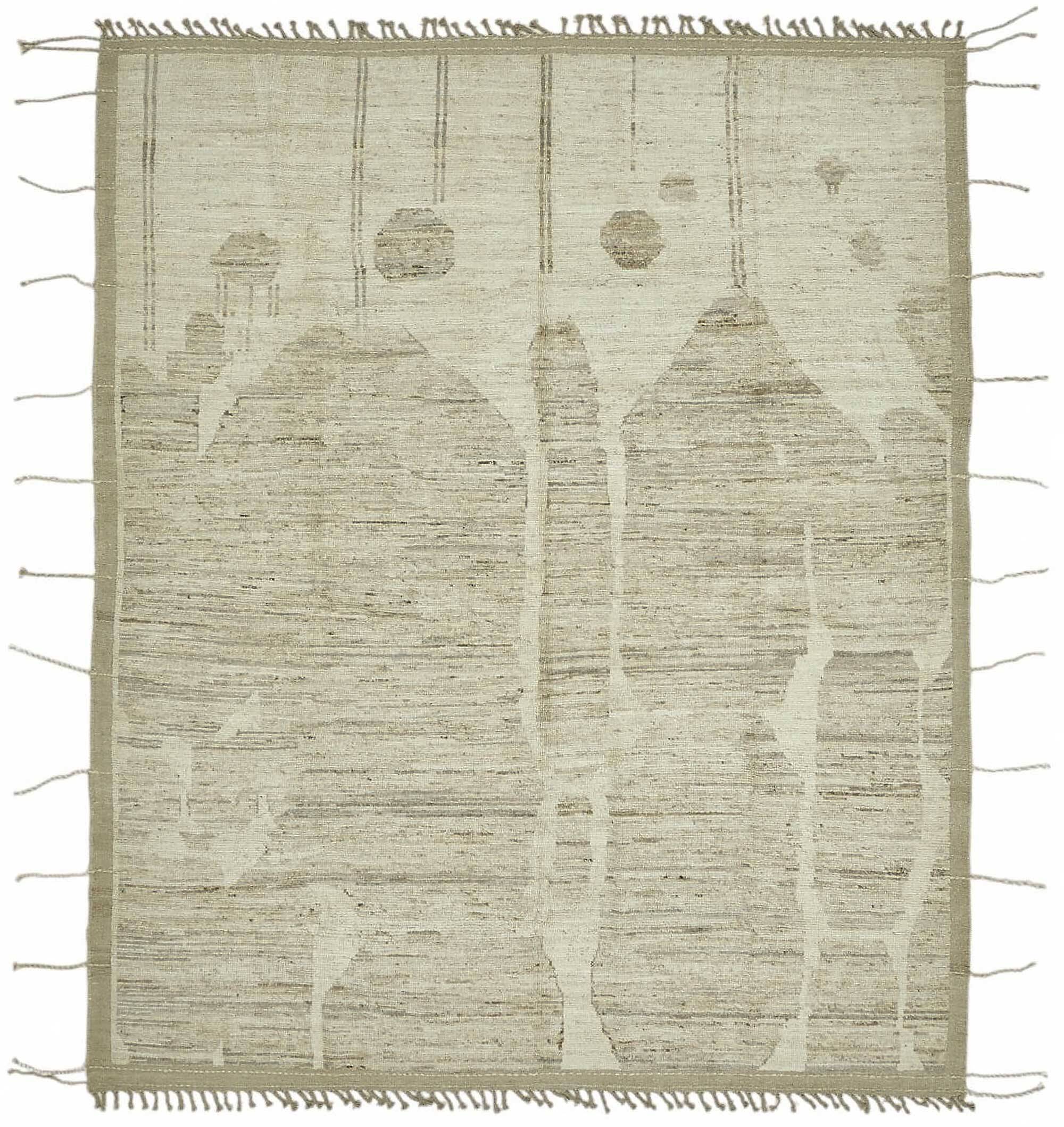 Hand-Knotted Turkish Contemporary 253 cm x 307 cm Beige Wool Carpet