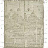 Hand-Knotted Turkish Contemporary 253 cm x 307 cm Beige Wool Carpet